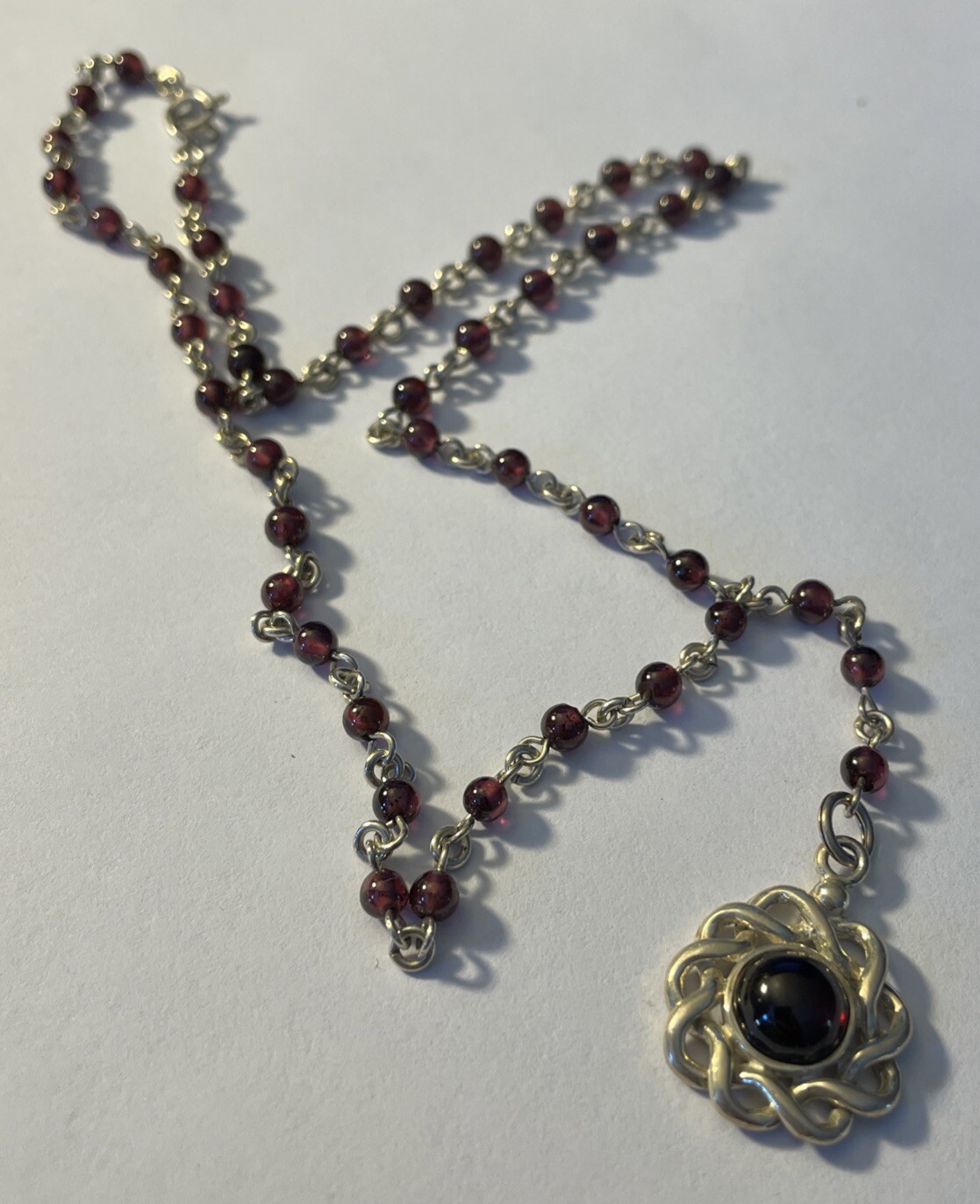 Signed BOCCO Solid 925 Sterling Silver 16″ Rosary Amethyst Bead Chain Necklace
