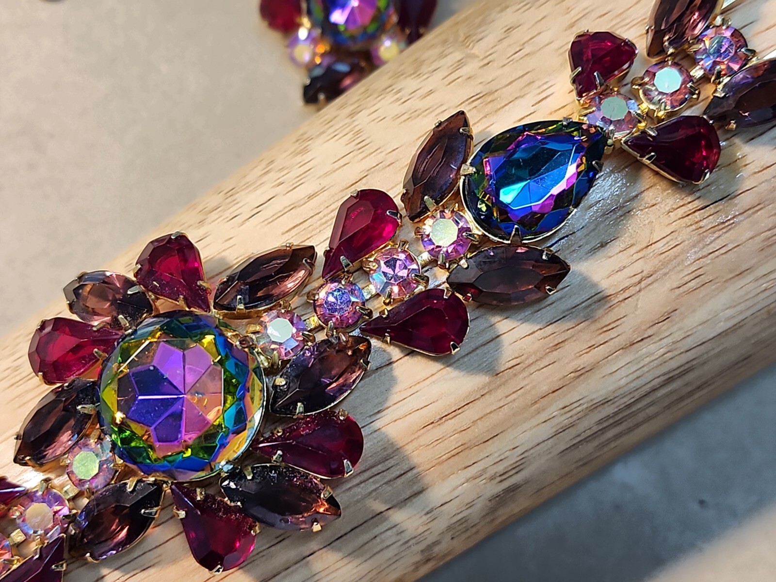 Vintage Juliana Amethyst Red Watermelon Vitrail AB Demi Parure Bracelet Earrings