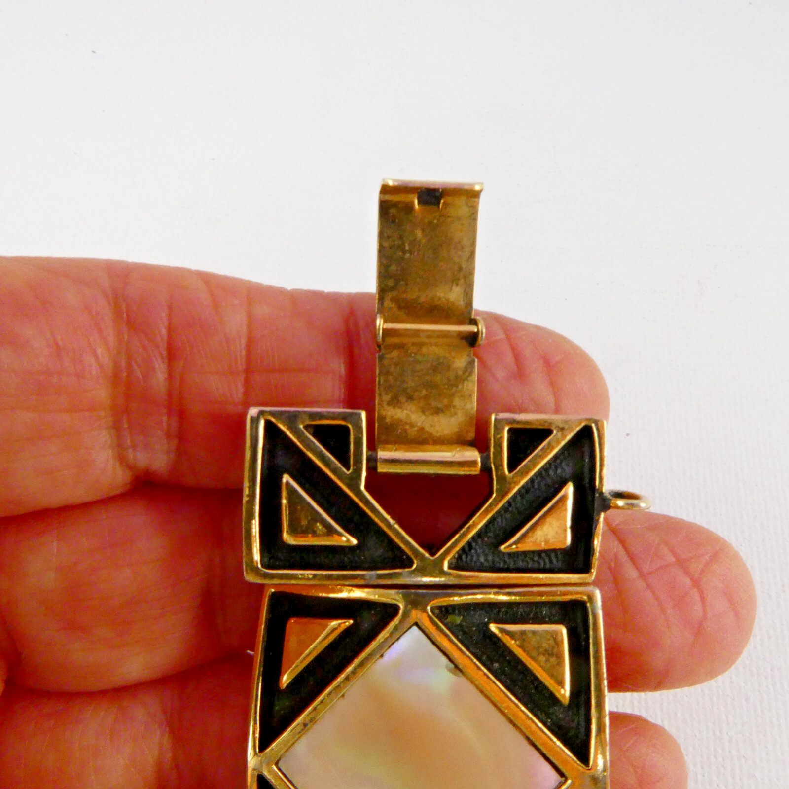 Vintage MOP Square Links Articulated Bracelet w/ Safety Chain Mother of Pearl
