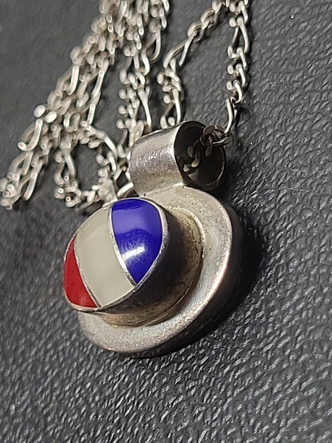 Vintage Sterling Silver Pendant Multiple Gem Inlay Design Red White And Blue