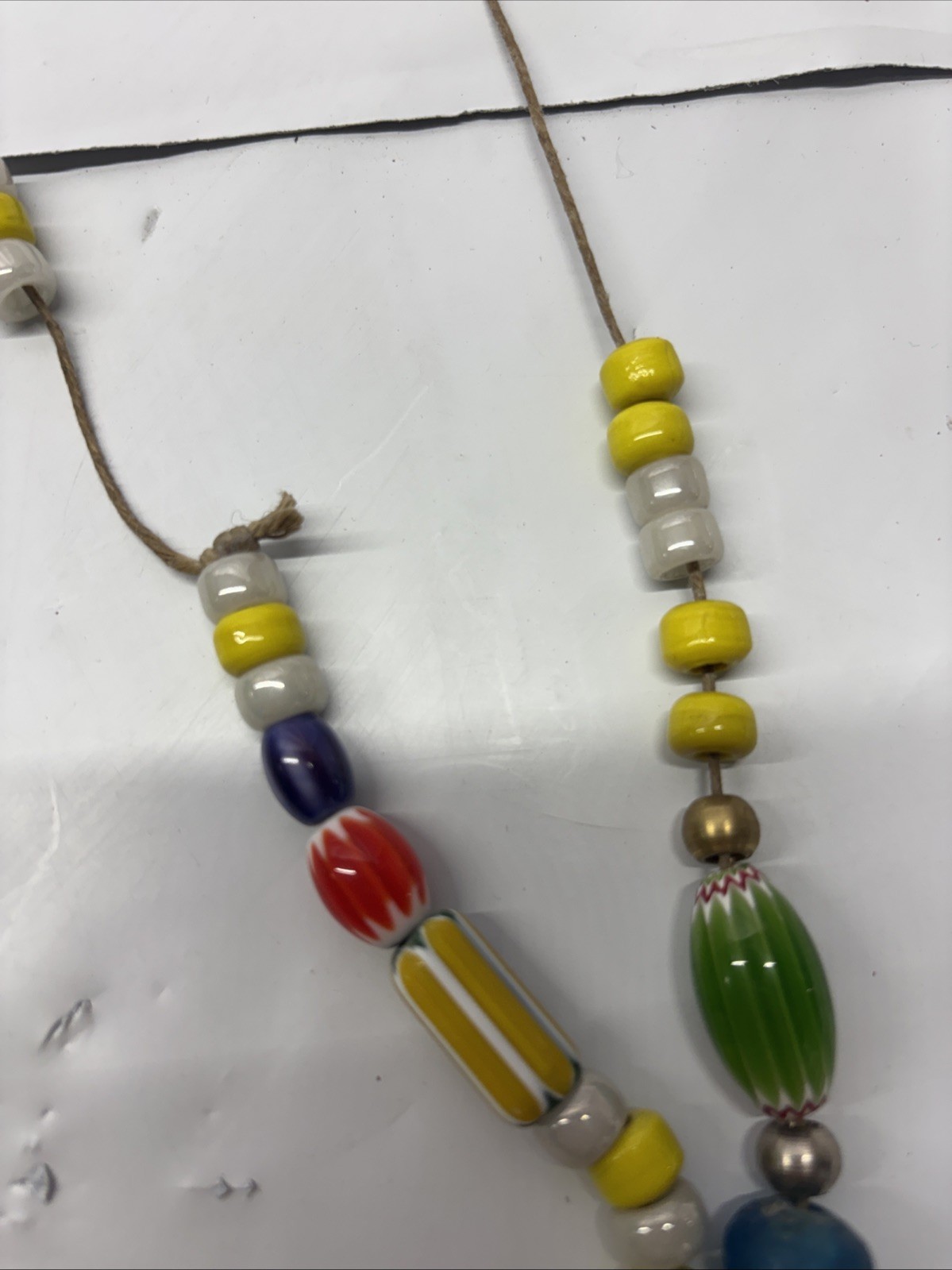Lot of 3 Old /Ancient Venetian African glass trade beads & hemp Seashell Chocker