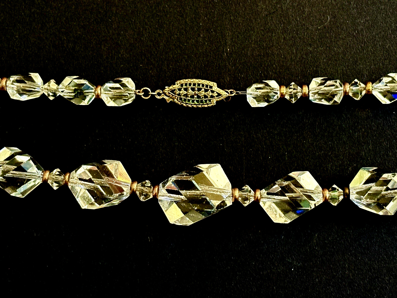 Vintage Art Deco Crystal/Faceted Glass Graduated Beaded Necklace Strung on Chain