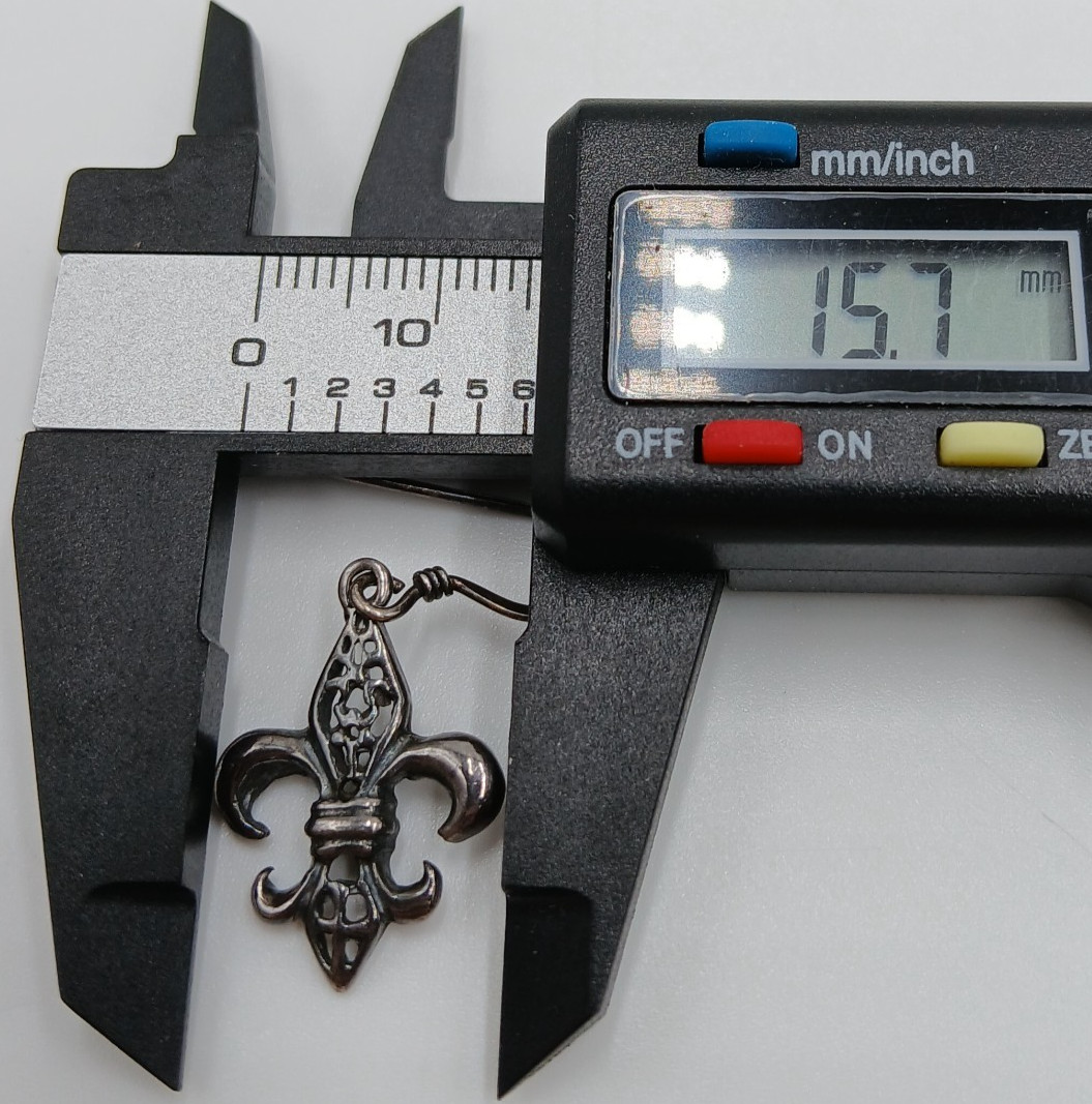 VTG 925 Fleur De Lis Dangle Earrings 1.5in Drop Sterling Silver 2g Estate