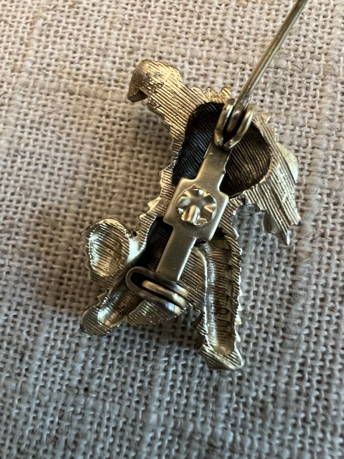 Adorable Gold Doggie Brooch About 1 Inch Black Bead Eyes Dog Puppy Shizu Yorkie