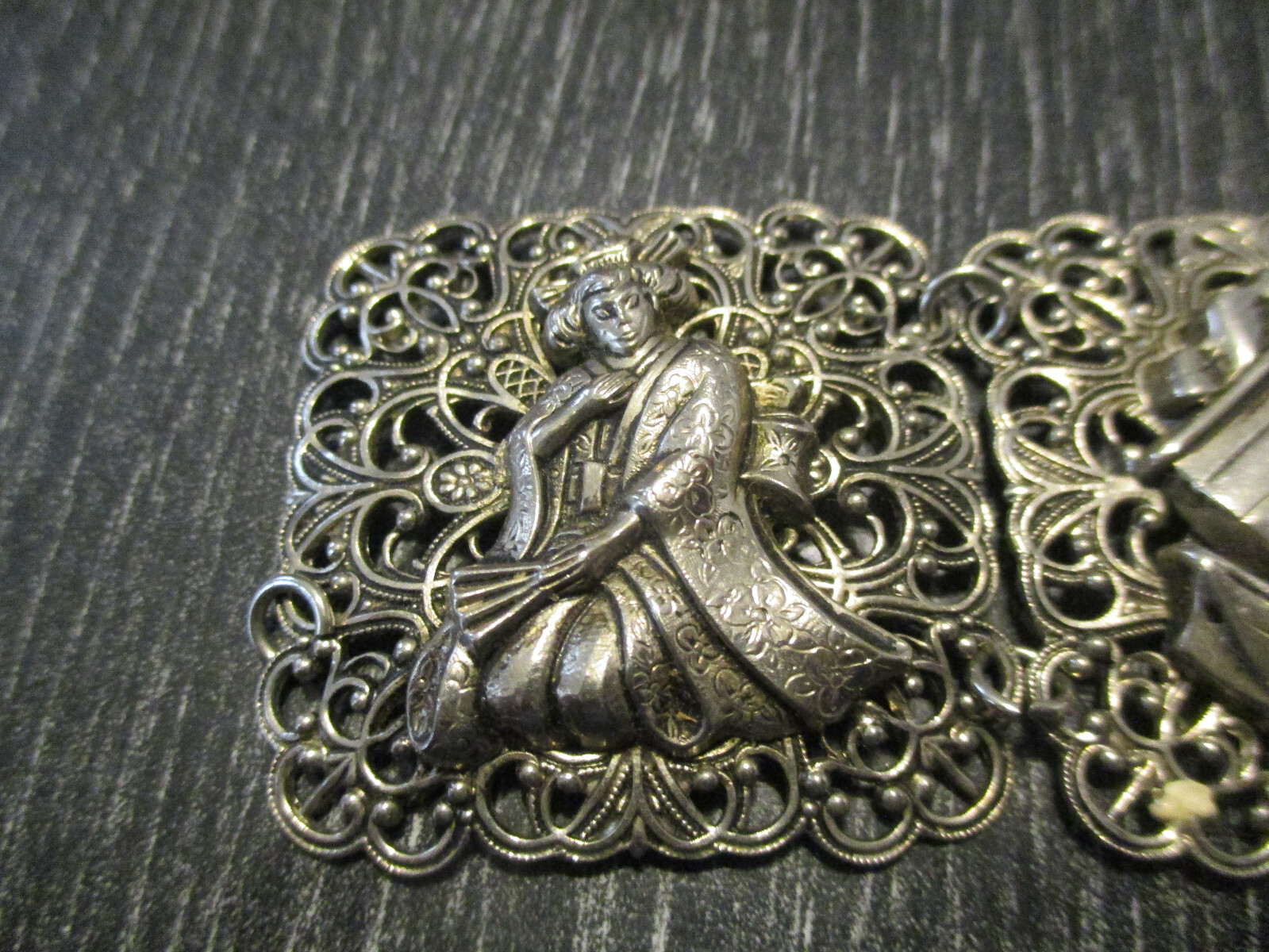 Vintage US Zone Germany Filigree Buddha Asian Theme Wide Link Bracelet Repair