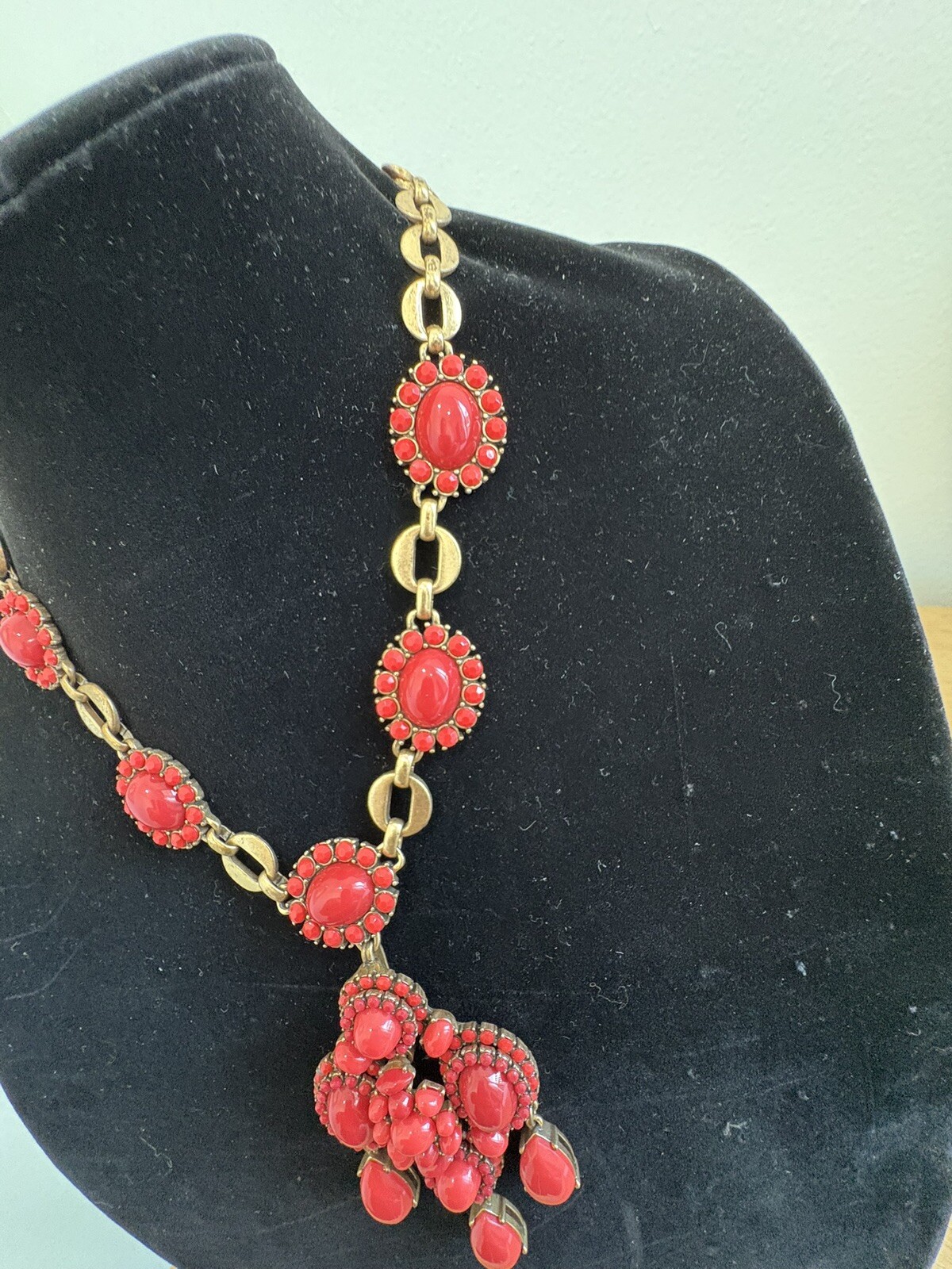 Stella Dot Necklace Sardinia Red Coral Removable Pendant 22-24” Gold Tone