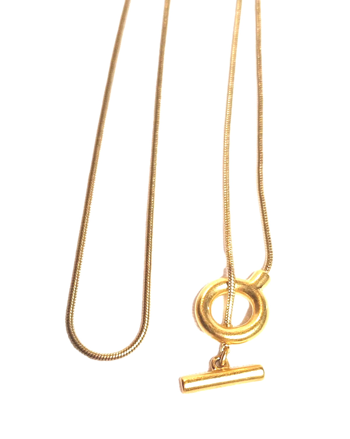 Matte Gold-Tone Snake Serpentine Chain Necklace Toggle Pendant Closure 27″ EUC
