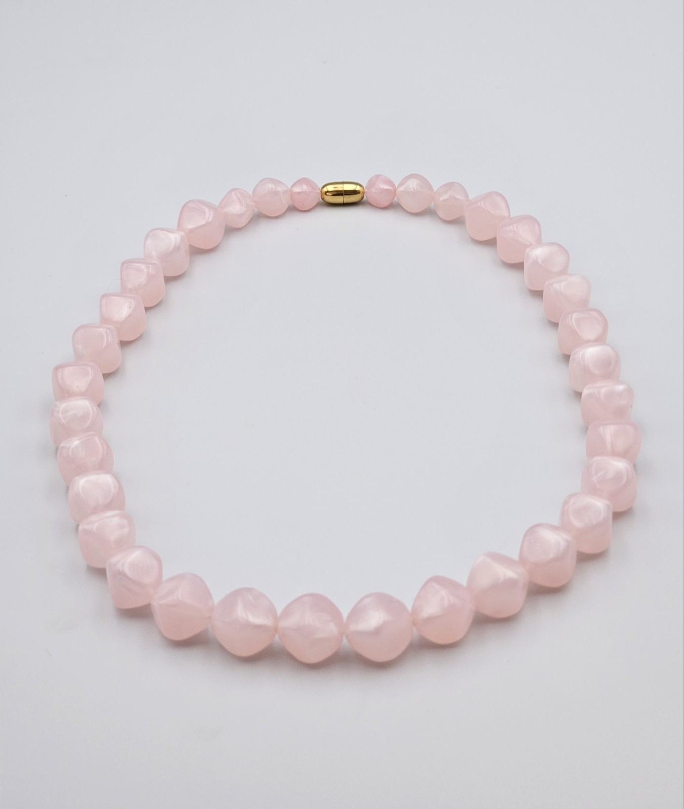 Vintage Pink Glass Necklace Diamond Shape Beads Gold Tone Screw Clasp 20 Inches