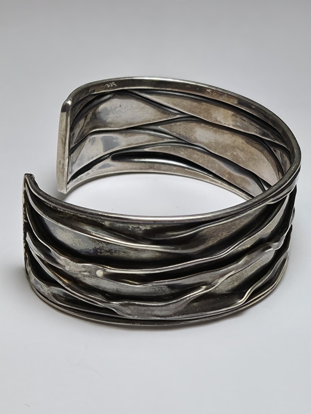 Modernist / Brutalist Style .925 Sterling Silver Cuff Bracelet