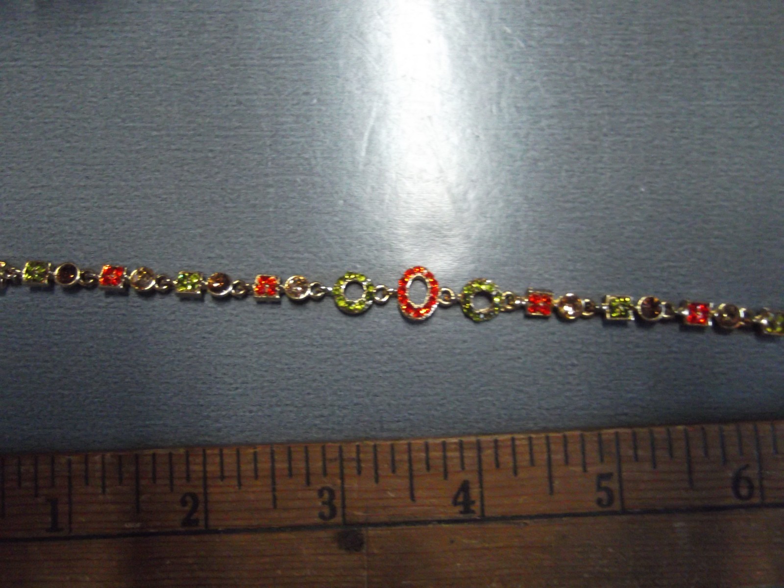 Vtg Costume Jewlery Metal Clasp Gold Tone Multi Colored Glass 7″in Barcelet
