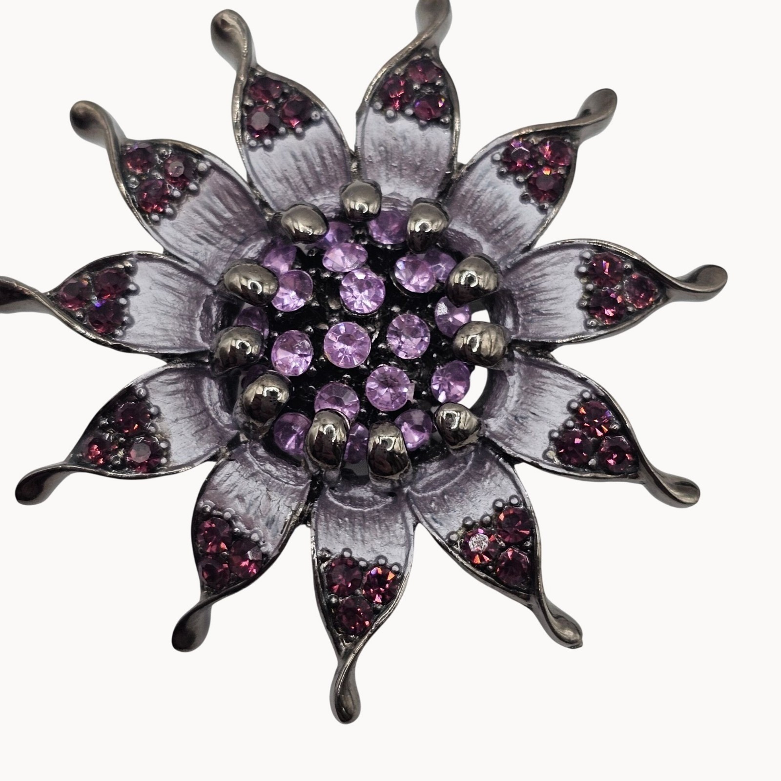 Rhinestone Floral Butterfly Brooch Pin Set 3pc Purple Pink Gunmetal Whimsigoth