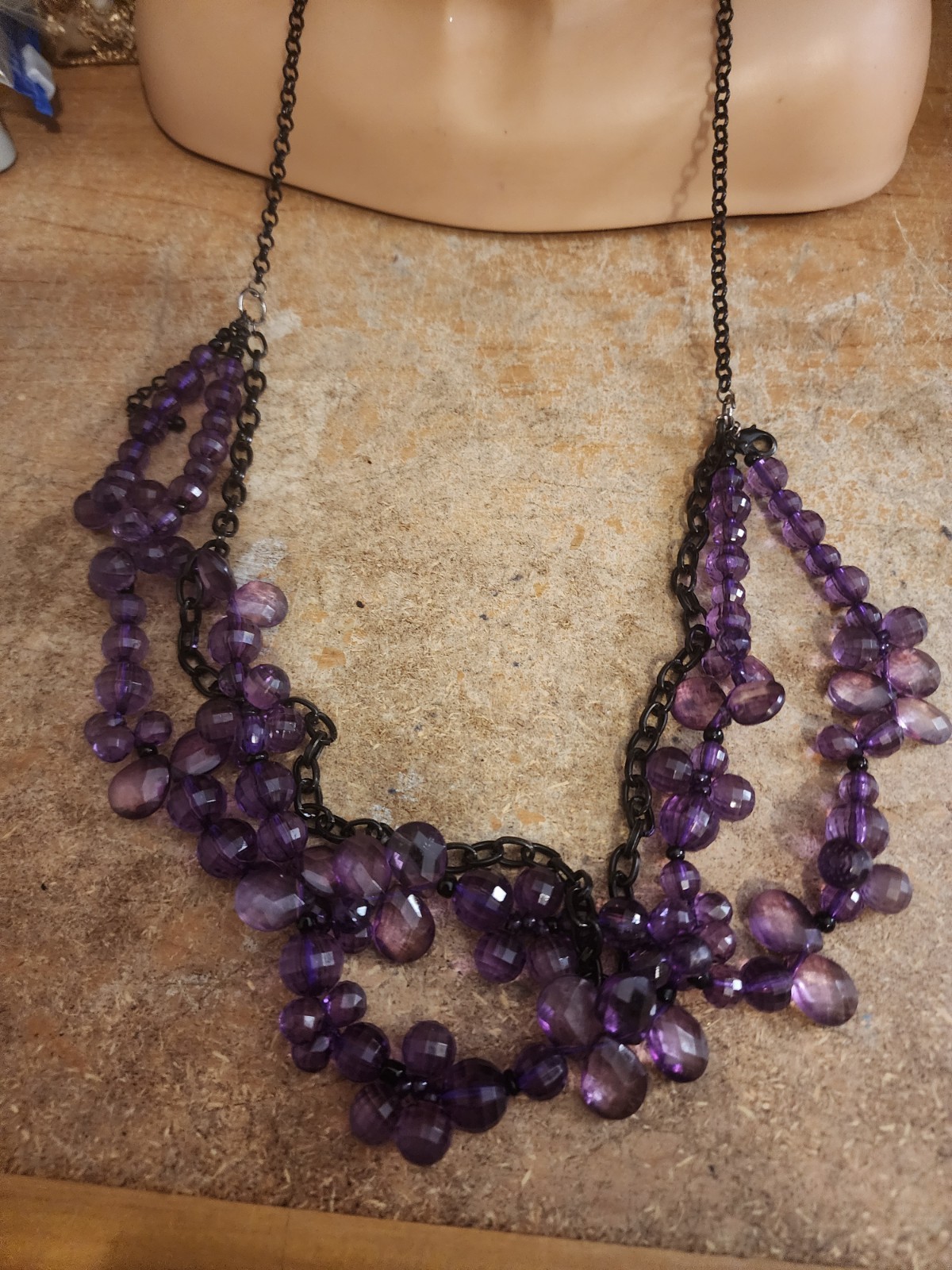 Long Glass Bead Necklace Purple Blue Wrap Multi Strand Vintage