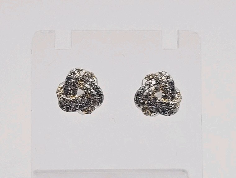 YGI Sterling Silver CZ Celtic Knot Post Back Earrings 9mm