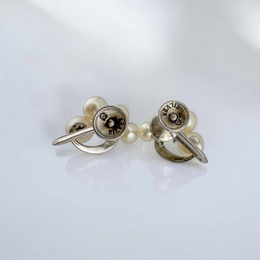 Vintage Mikimoto Sterling Silver Pearl Screw Back Earrings with Original Box