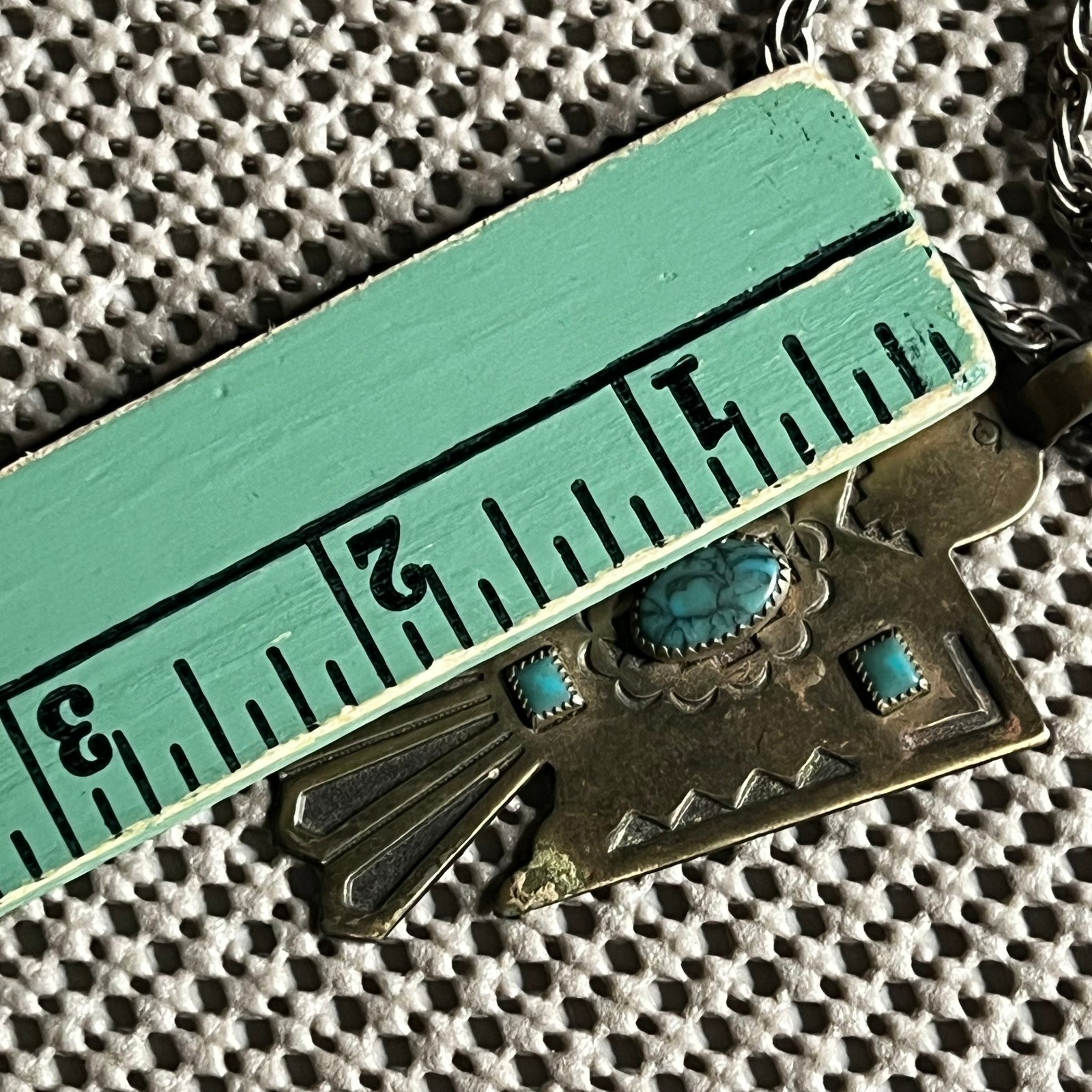 Vintage Bell Trading Post Thunderbird Necklace Nickel Silver Turquoise Southwest