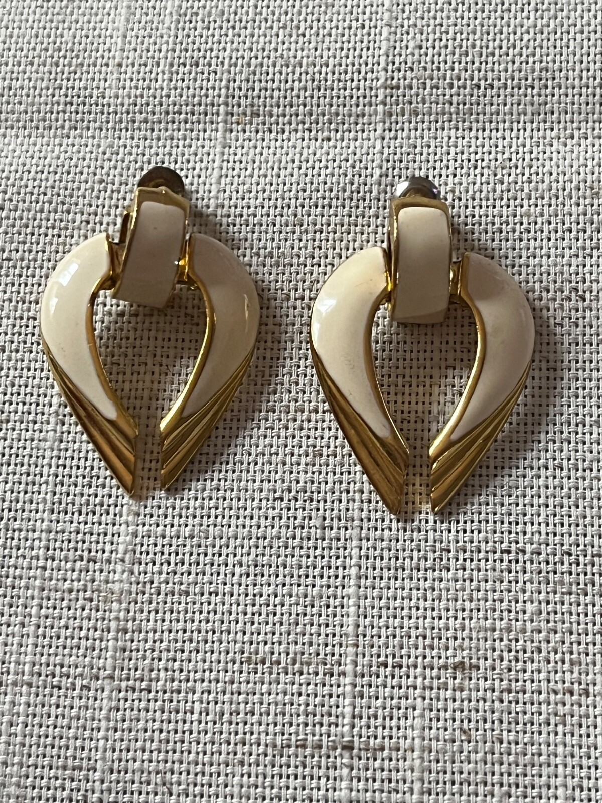 Vintage Ivory and Gold Enamel Retro Stud Earrings ….