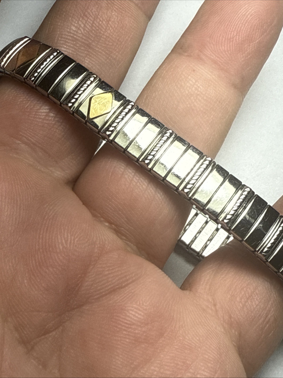 Bracelet MILOR Italy 14k Gold Accents And Stainless Steal Stretch Expanding 9mm