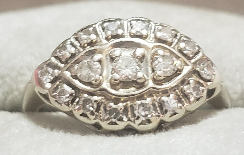 Vintage 14 Kt. Diamond Cluster “Princess” Ring Size 8