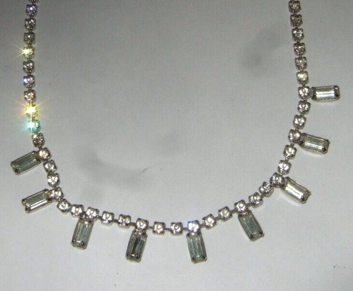 Emerald Cut Rhinestone Necklace Vintage Costume Jewelry Great Look