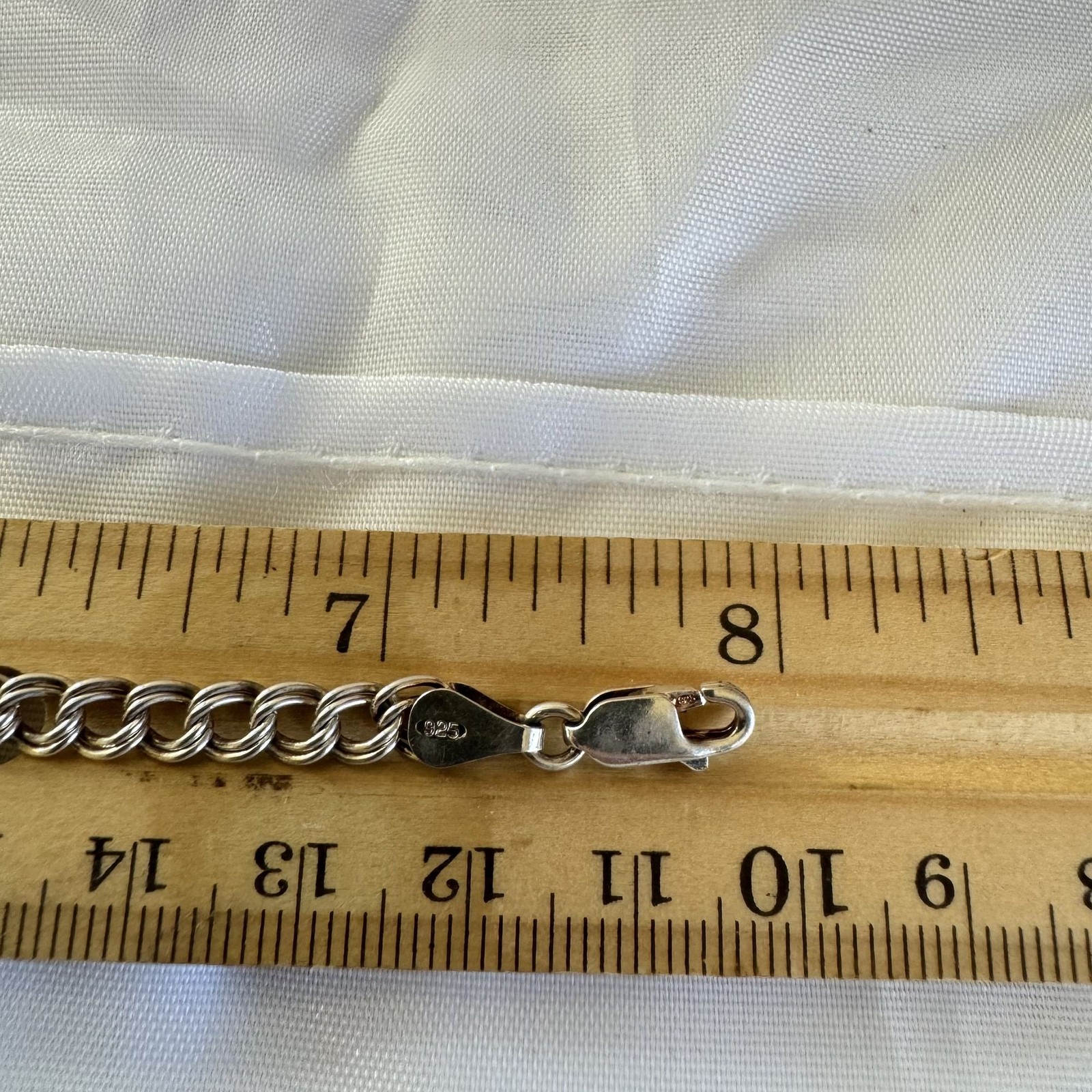 Double Link Charm Bracelet Lobster Claw Clasp VTG 925 Sterling Silver 8” Length