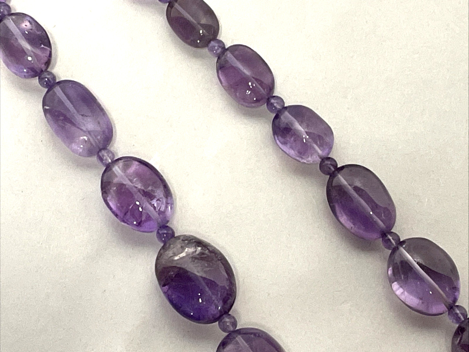 Vintage Large Natural Amethyst Bead Necklace 29″ 152g Sterling Silver Clasp