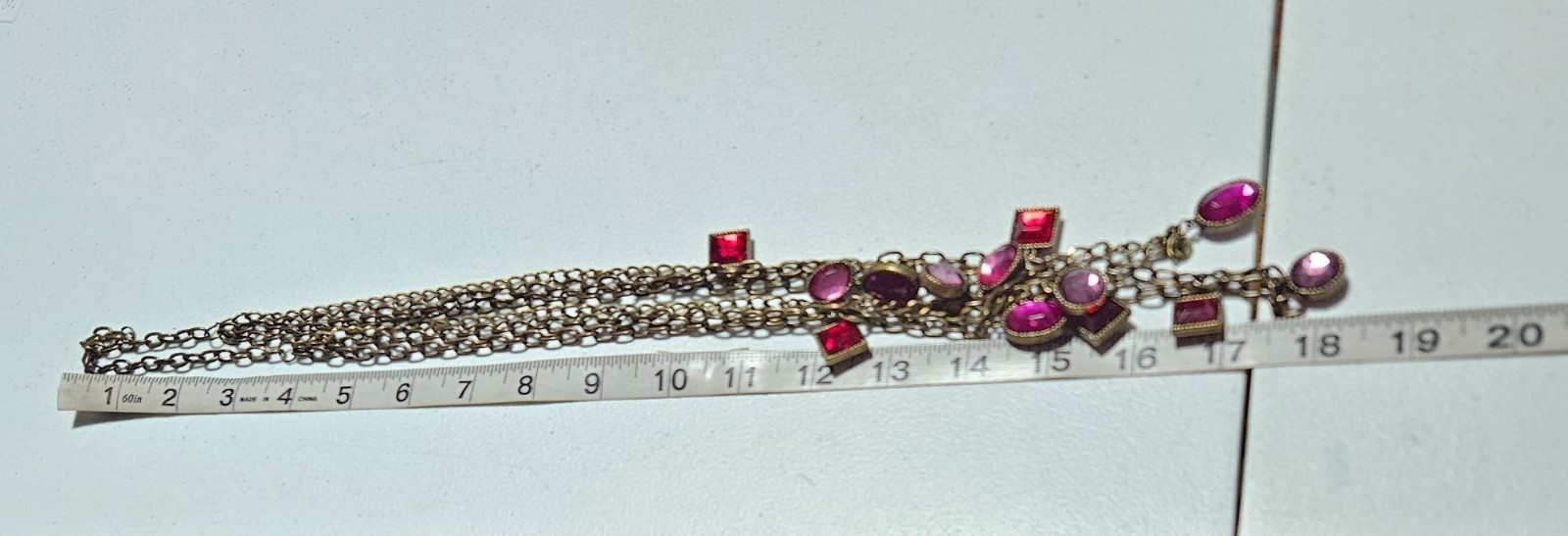 Vintage Multilayered Chain Necklace Red Purple Gems Antique Gold Tone Finish