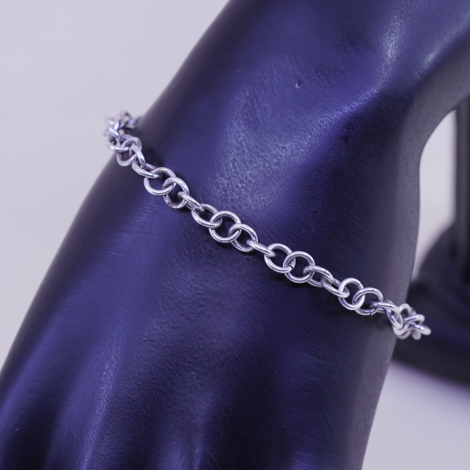 6.5”, 5mm, Vintage sterling silver circle link chain bracelet toggle closure