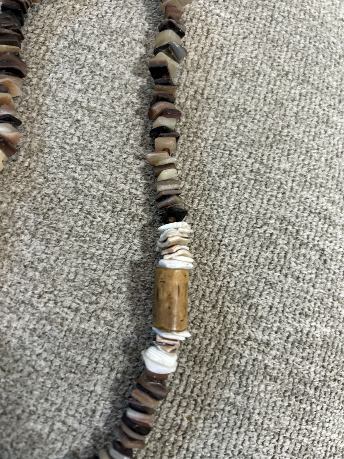 Vintage Shark Tooth Shell Wood Necklace Barrel Clasp 17-18” Surf Beach