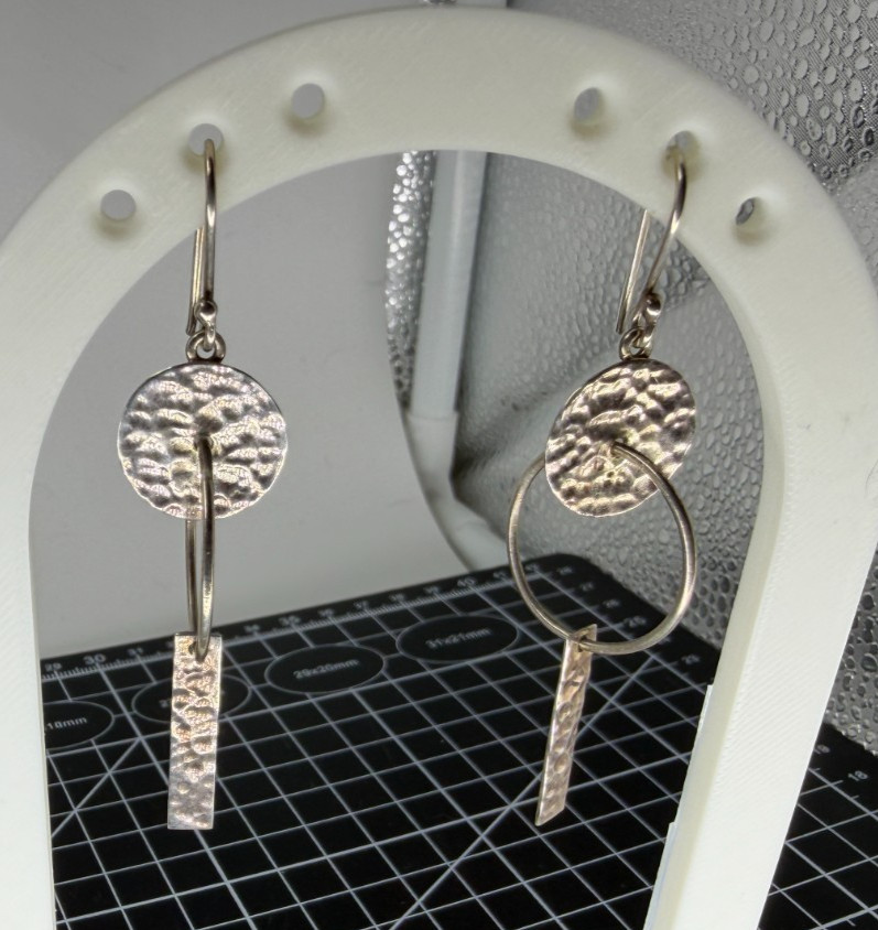 Vintage Sterling Silver 925 ATI Mexico Hammered Dangle Earrings