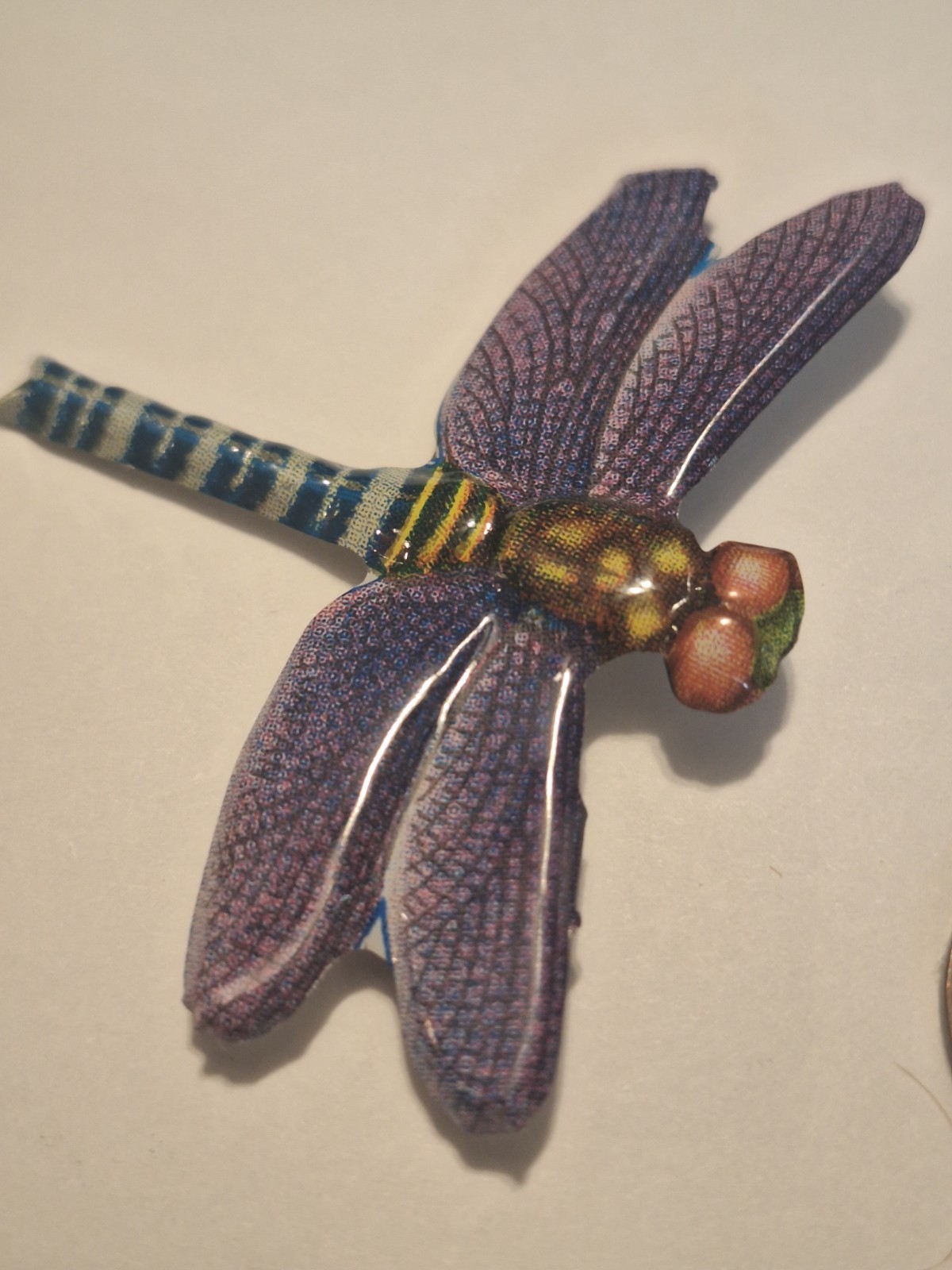 Vintage Tin Litho Bug Purple Dragonfly Brooch Pin Japan