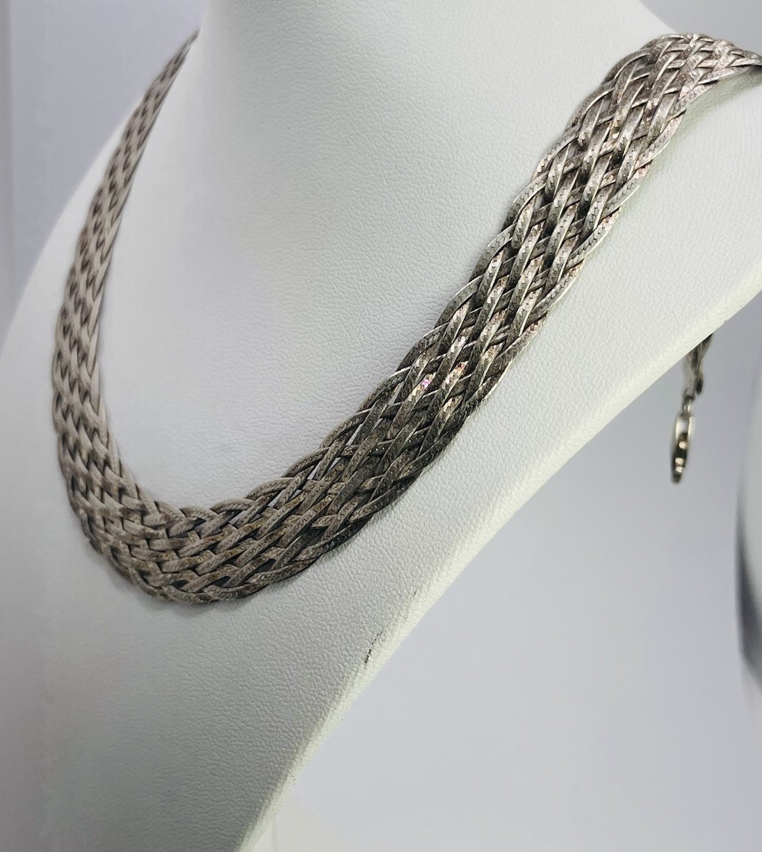 SU Italian Woven Mesh Link Sterling Silver Choker Chain 17.5in (23.75g)