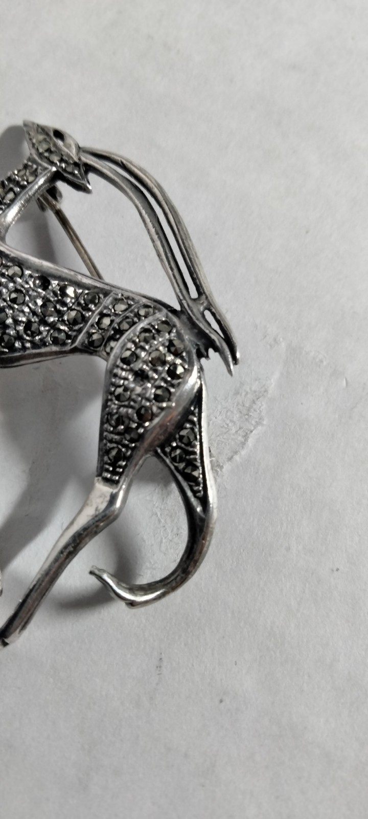 Sterling Silver Rare 925 Antique Antelope/White Stag Marcasite Brooch/Pin