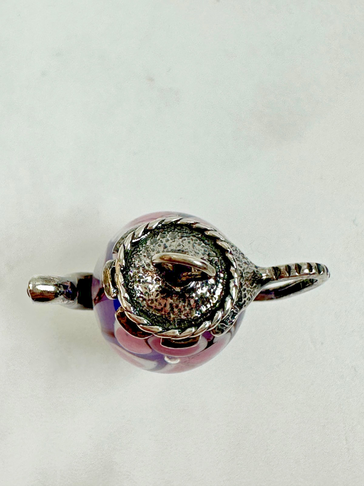 Sterling Silver Floral Pink, Purple, Blue Enamel Mini Teapot Charm – 3/4″