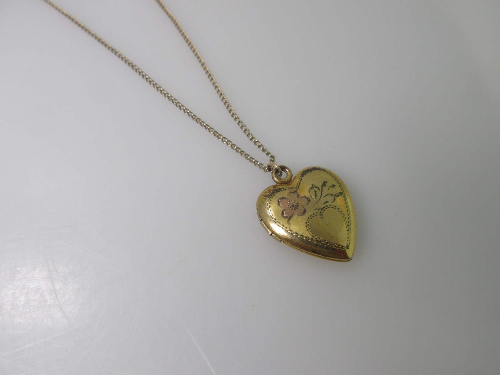 Vtg Engraved VARGAS Heart Photo Locket Pendant 1/20 10kt GF Sterling Trimmings