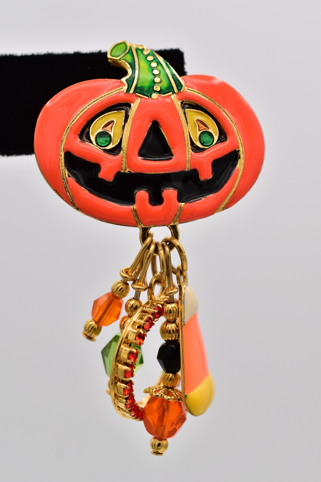 Lunch at The Ritz Halloween Pumpkin Ghost Candy Corn Charm Earrings Signed Bin1
