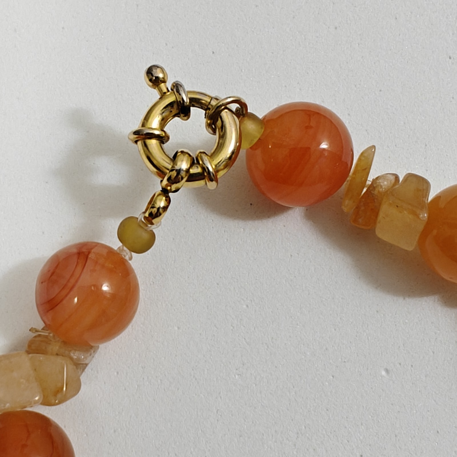 Vintage Lot of Two Beaded Necklaces Green Orange Coral Stones 17″ – 18″ Long