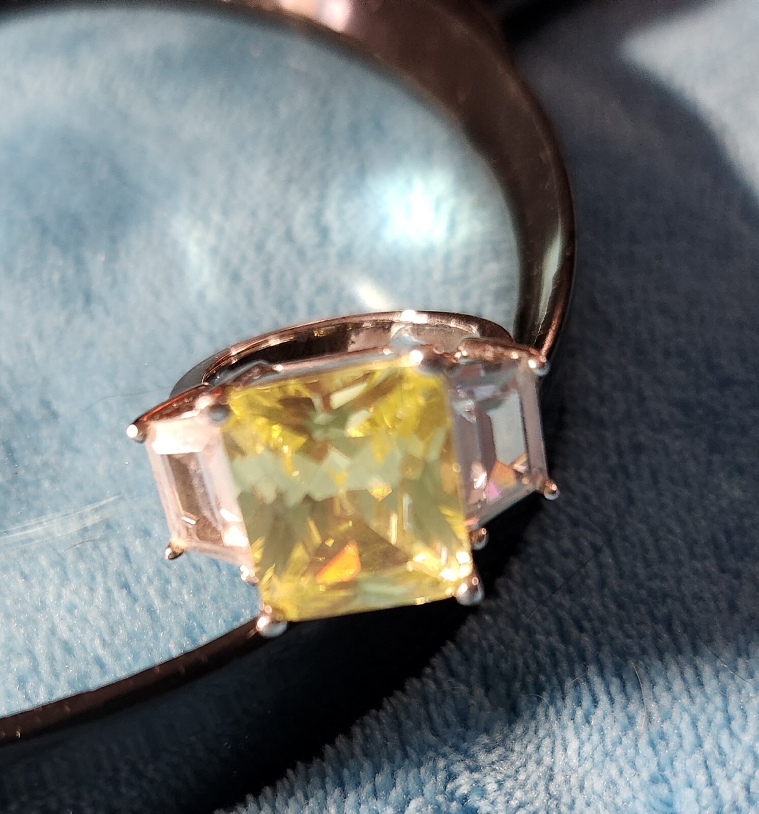 Vintage Cubic Zirconia Large Citrine & White Crystal 925 Sterling Silver Ring