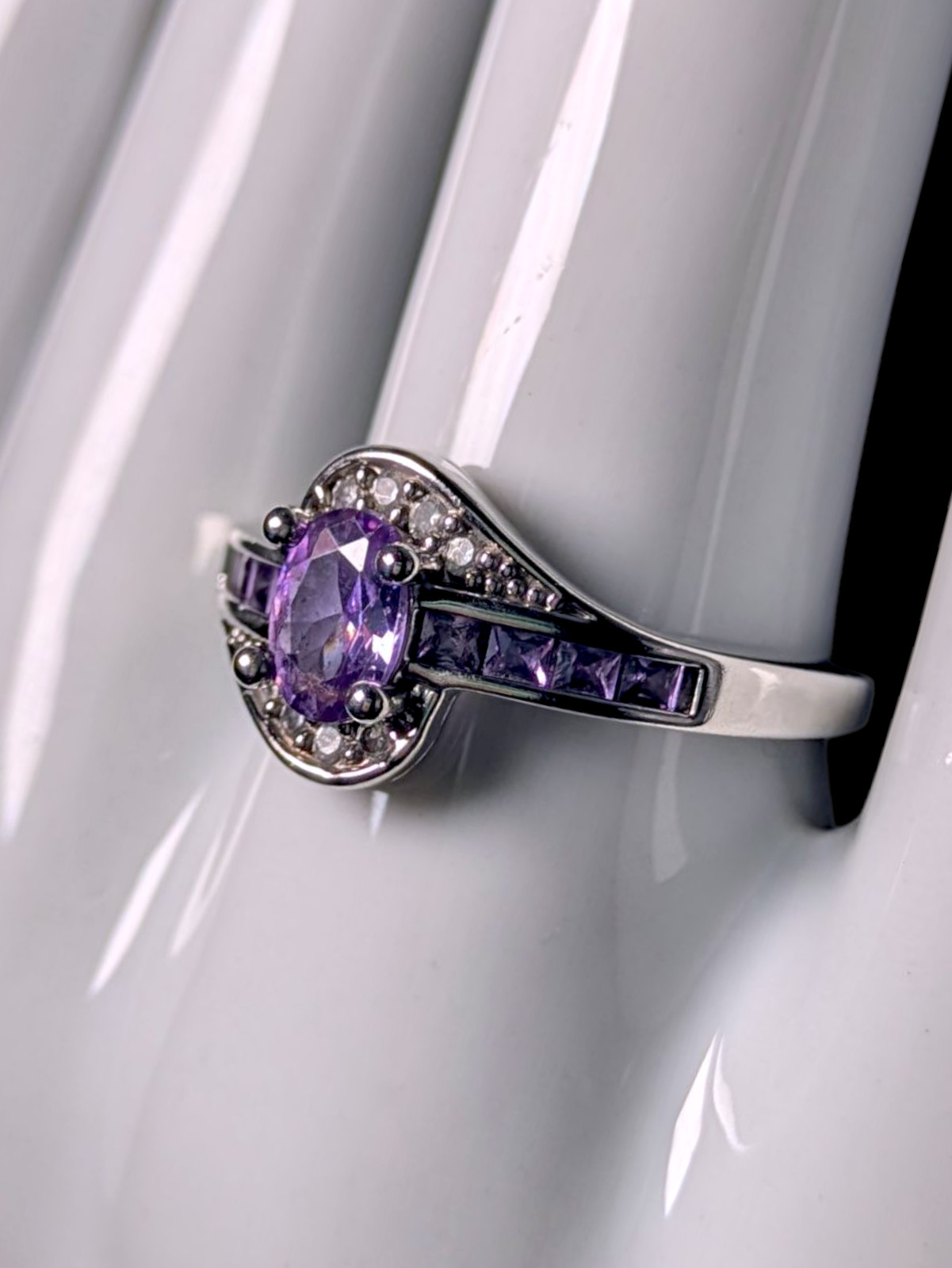 Vintage Oval Cut Simulated Amethyst Solitaire with Simulated Diamond Accents Ste