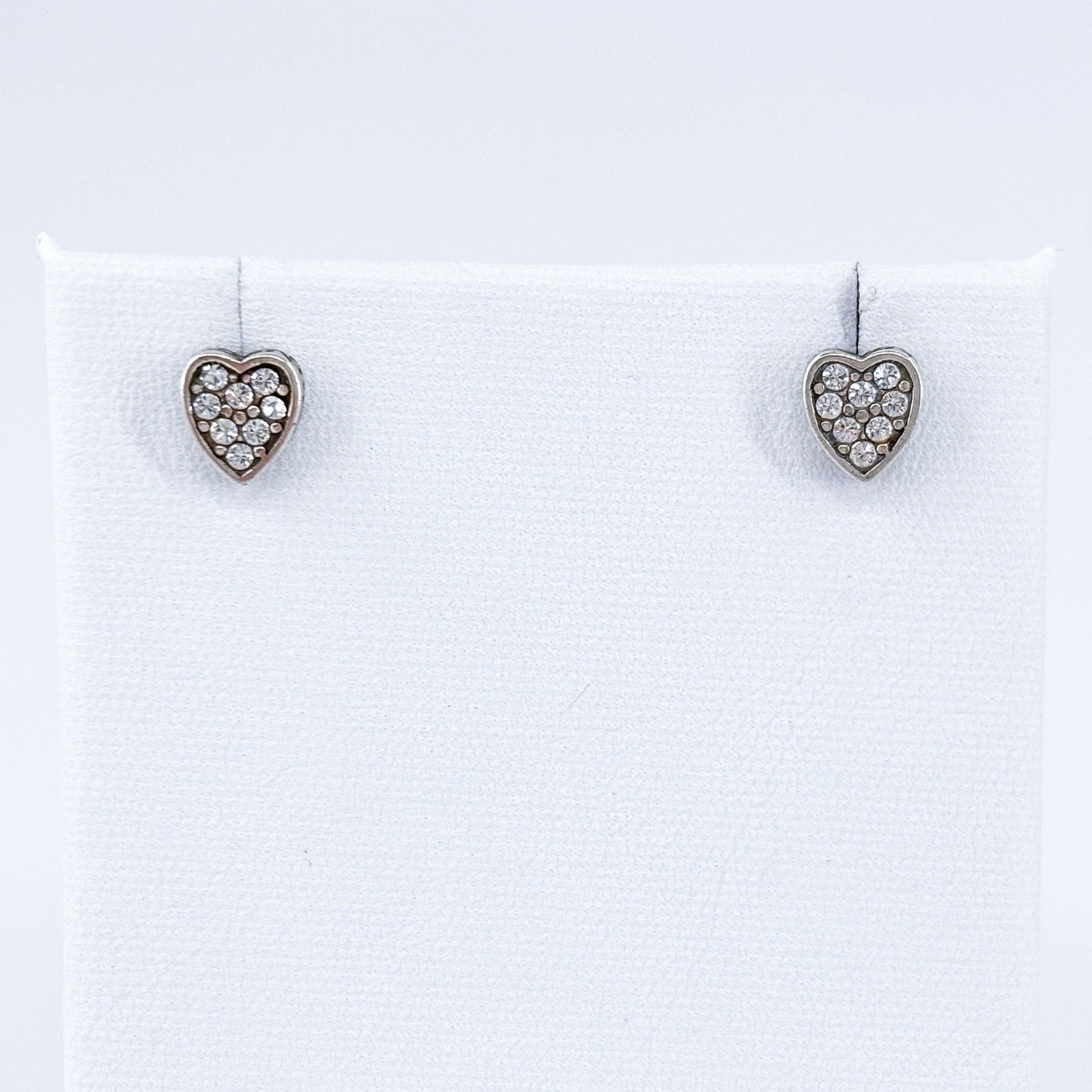 Vintage Sterling Silver Heart Earrings 1cm | Cubic Zirconia Studs | Romance