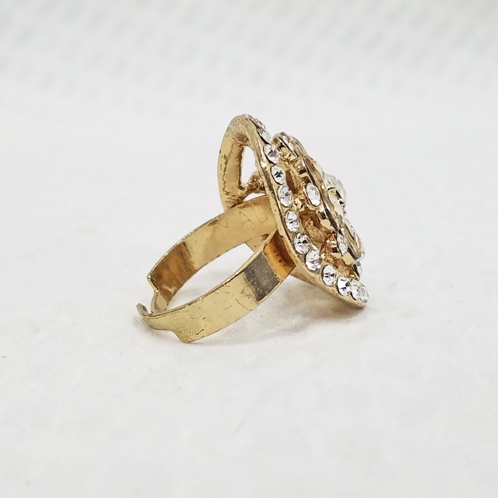 Vintage Gold Tone Clear & Champagne Crystal Domed Oval Adjustable Cocktail Ring