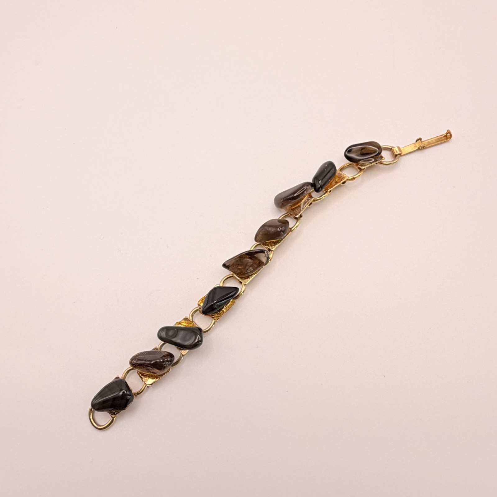Vintage Gold Tone Chain Bracelet with Brown Stone Accents Boho Nature Retro