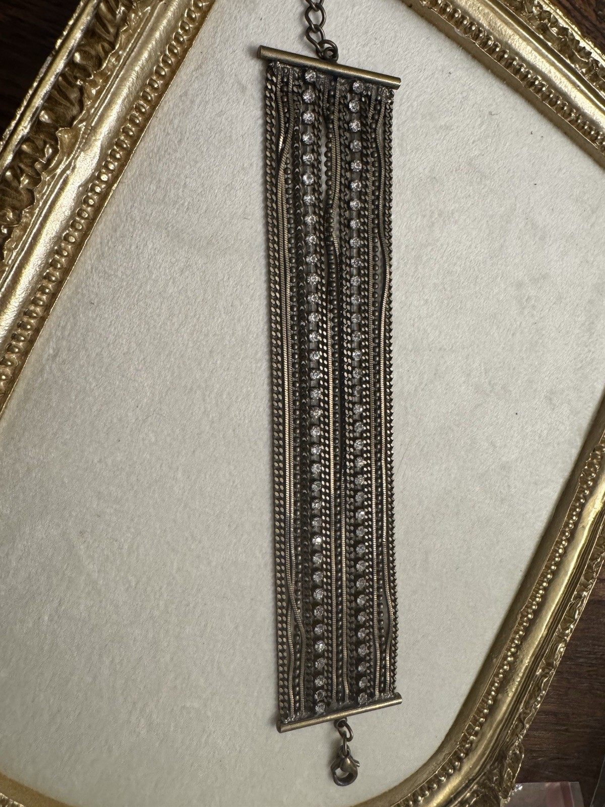 Vintage Multi Strand Rhinestone Bracelet Antique Brass Tone Boho Adjustable