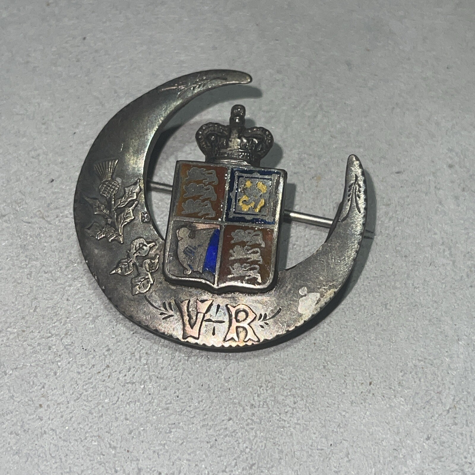 Antique 1886/1887 Queen Victoria Jubilee Sterling Silver Pin Enamel VR
