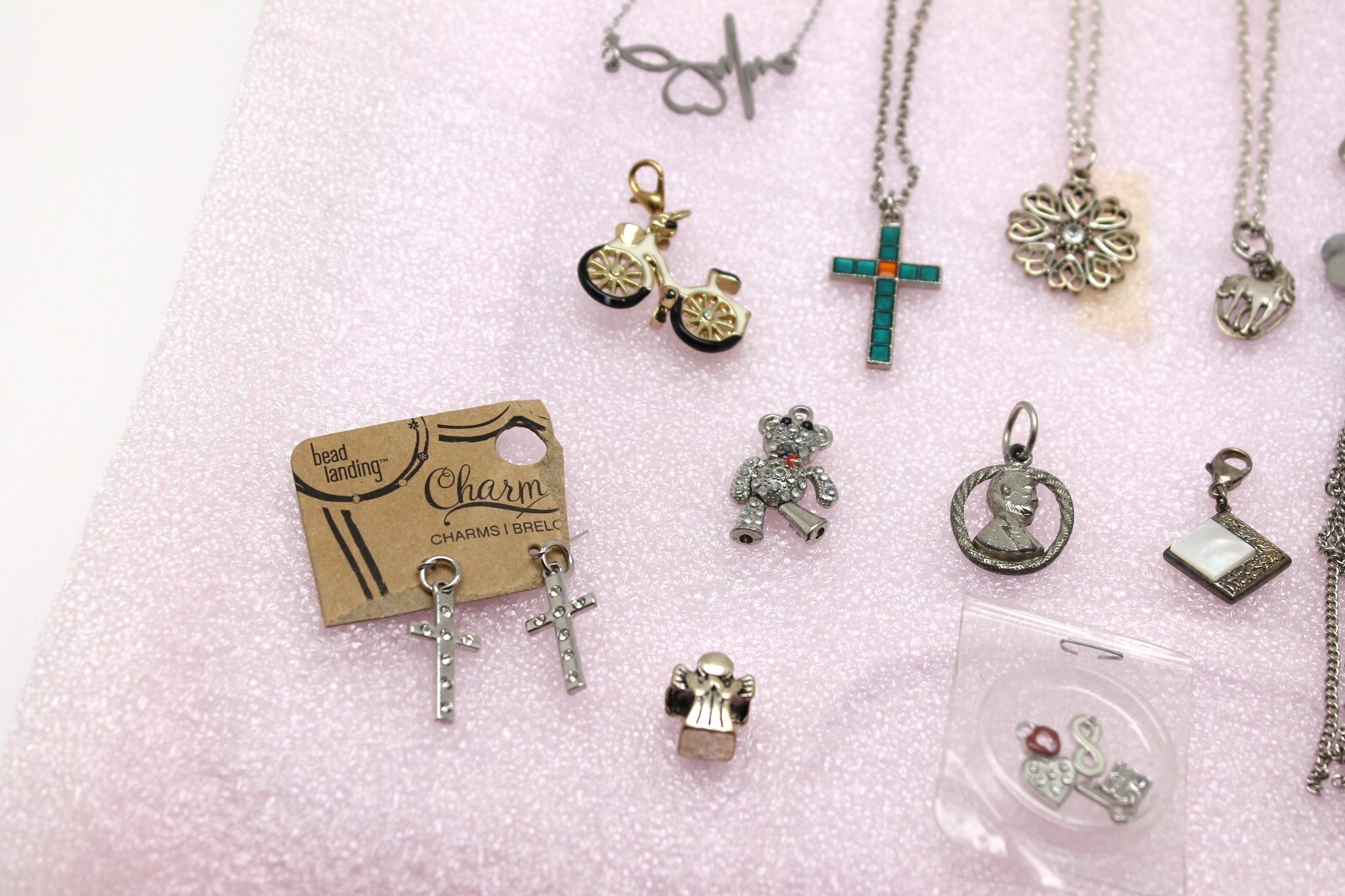 Lot Of 14 Different Size Necklaces Chains Silver Tone Pendants Earrings