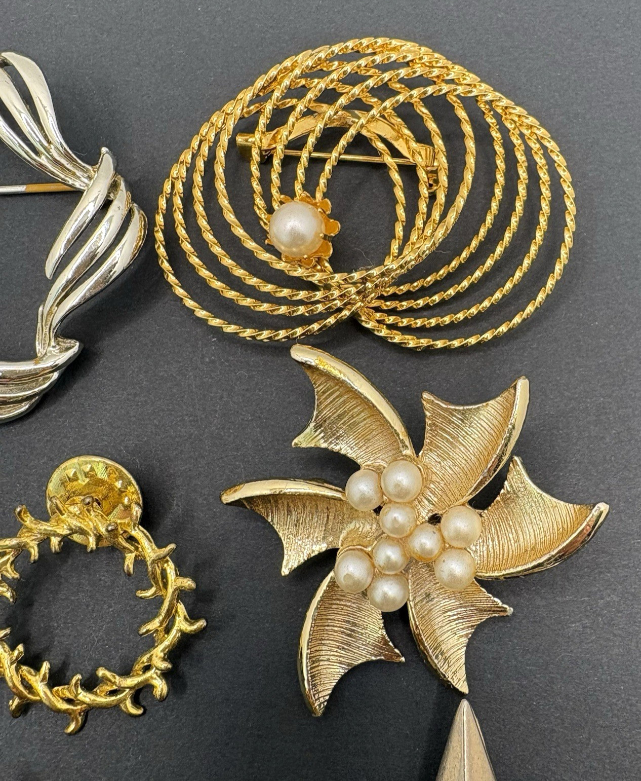 Vintage Lot of 11 Brooches Coro Unbranded Gold & Silver Tone Faux Pearl