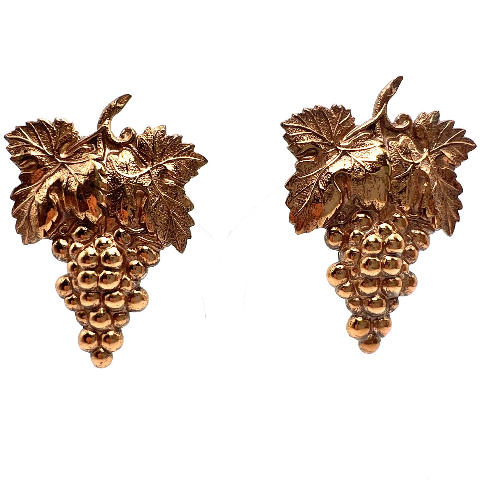 Vintage 1930s Copper Color Bunch of Grapes Vineyard Wine Dress Clips PAIR