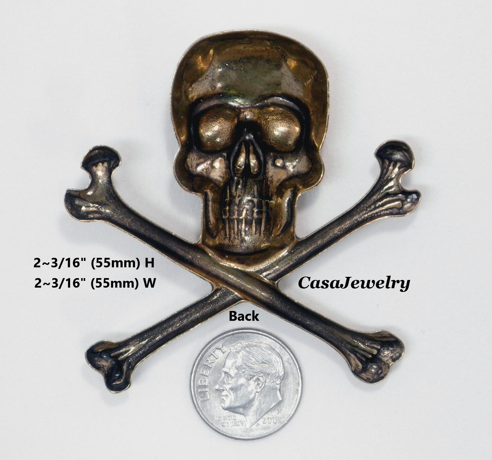 #2077 X-LARGE ANTIQUED GOLD SKULL + CROSS BONES COMPONENT – 1 Pc Lot