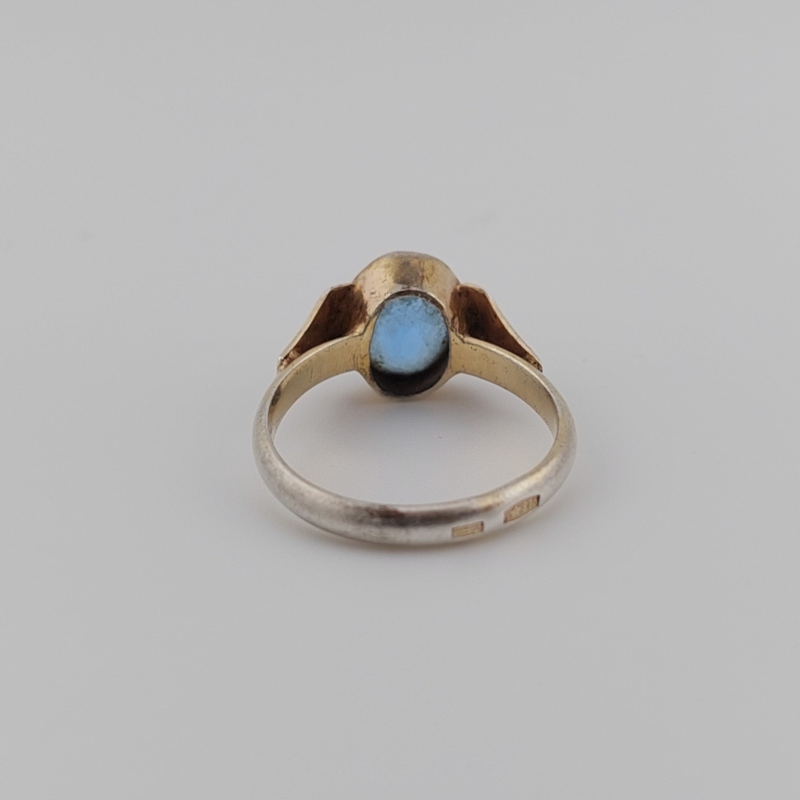 Vintage Silver Ring 875 Blue Stone Women USSR Era Size 7.75 / 18