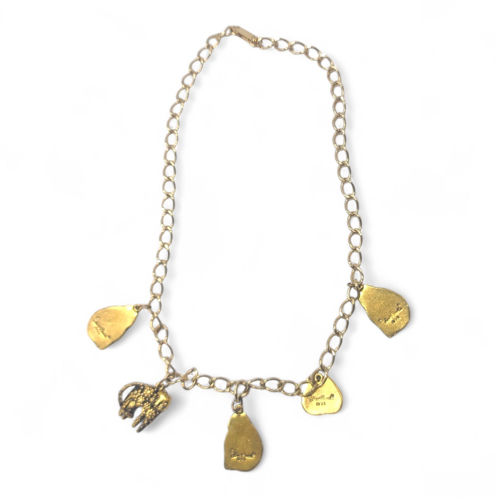 Laurel Burch Necklace 5 1993 Cat Charms Gold Tone 17.5in Chain Link Vintage