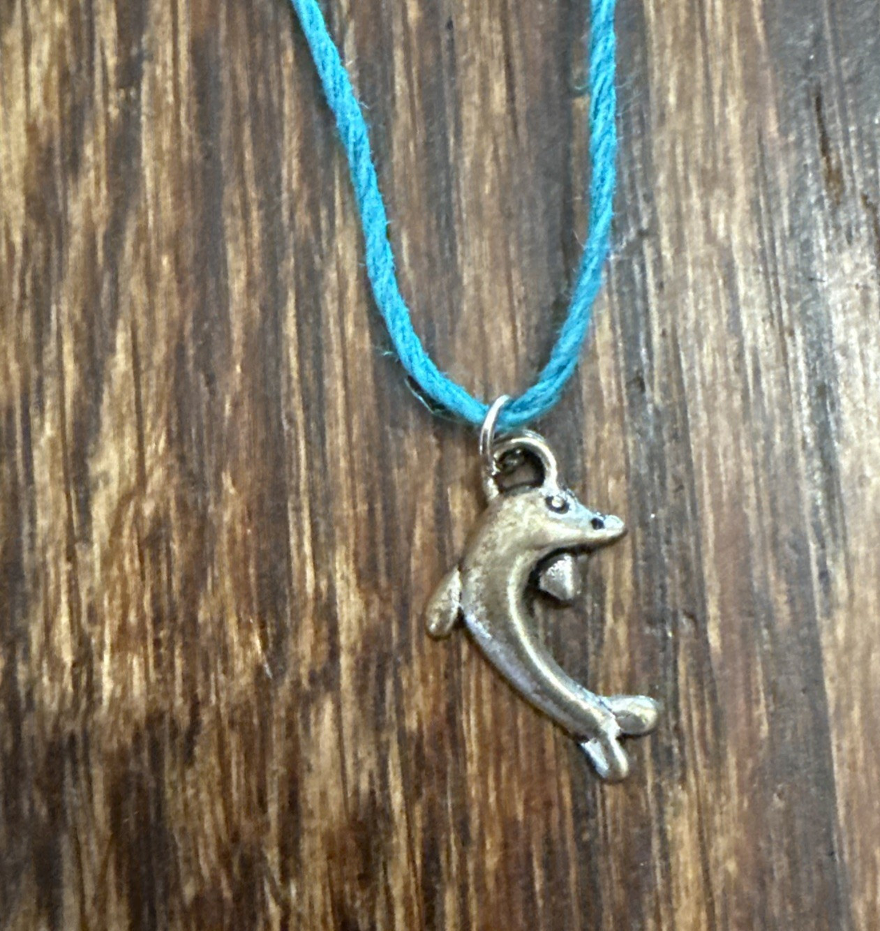 DOLPHIN CHARM Dainty Necklace Hemp Cord Boho Beach Ocean Tibetan Silver Tone